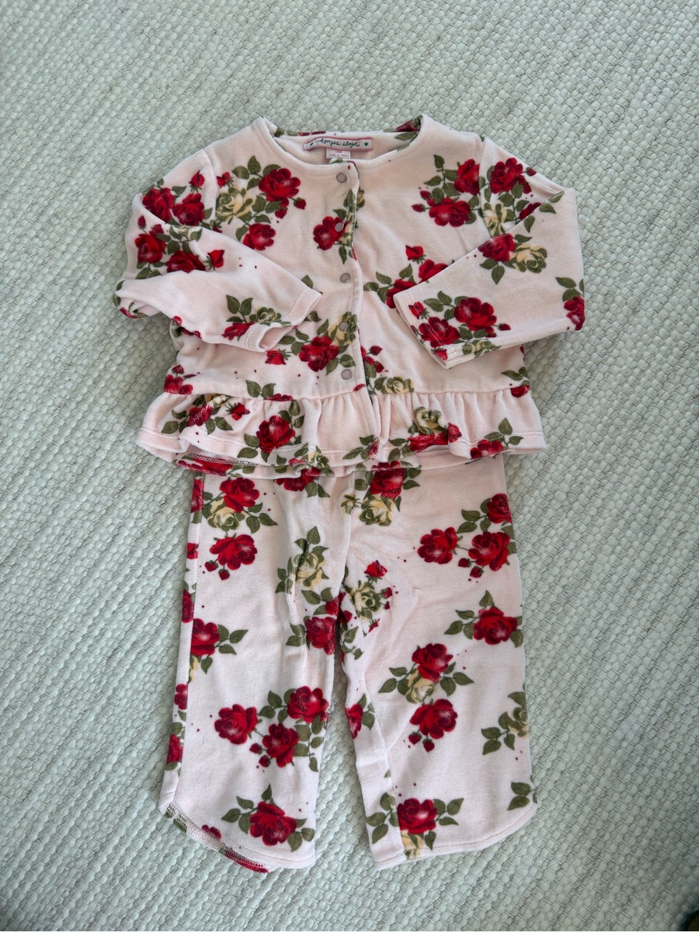 Konges Floral Pink Kids Velour Set with Red Rose Print